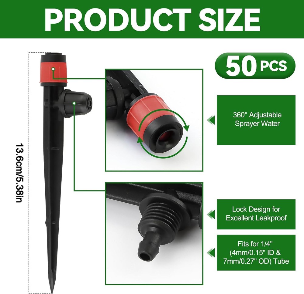 Adjustable Drip Emitters 50pk Red 1/4"