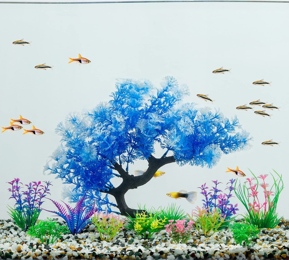 Fish Tank Decorations, 15 Pack Artificial Aquarium Plants Tree Set for Fish T...