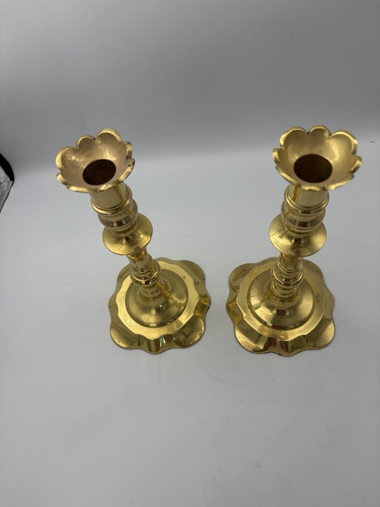 Two Brass Candleholders Baldwin Queen Anne Style