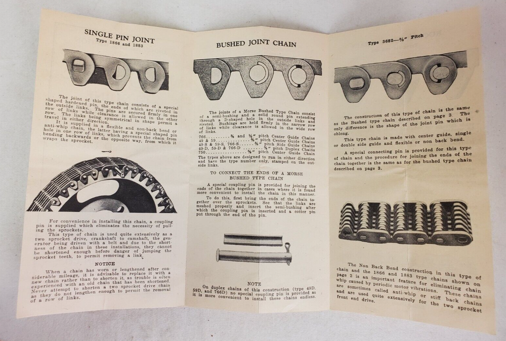 1937 Morse Chain Co Front End Drives Silent Chain Description & Instructions VG