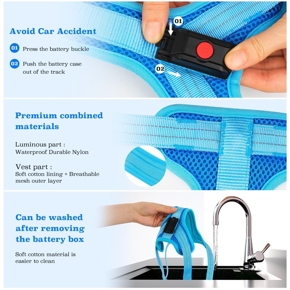 Light Up Dog Harness, Led No Pull Dog Harness with Handle Reflective Glow-in-The