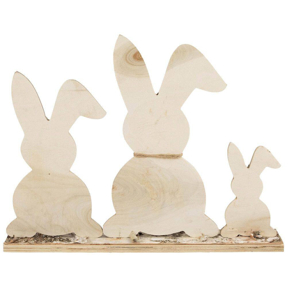 Rabbit Trio Wooden Tree Bark Easter Decoration-15.75 In.