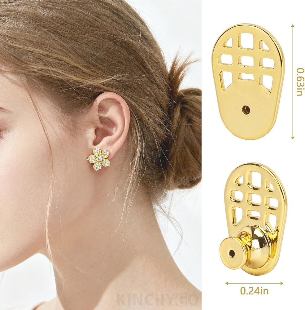 , 4 Pack Earring Backs Locking Support Droop Proof White Gold Plated Sturdy Wate