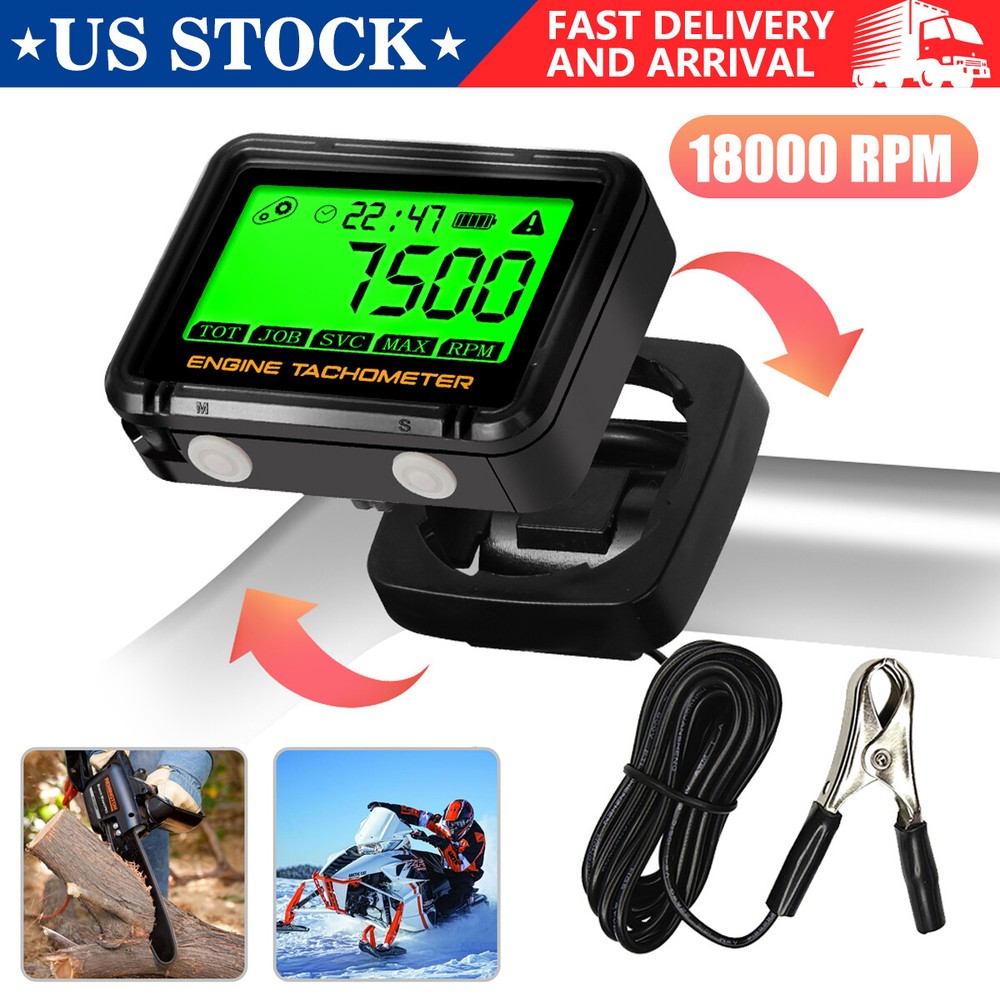 For Motorcycle Car Boat LCD Digital Engine Hour Meter Inductive Tachometer Gauge