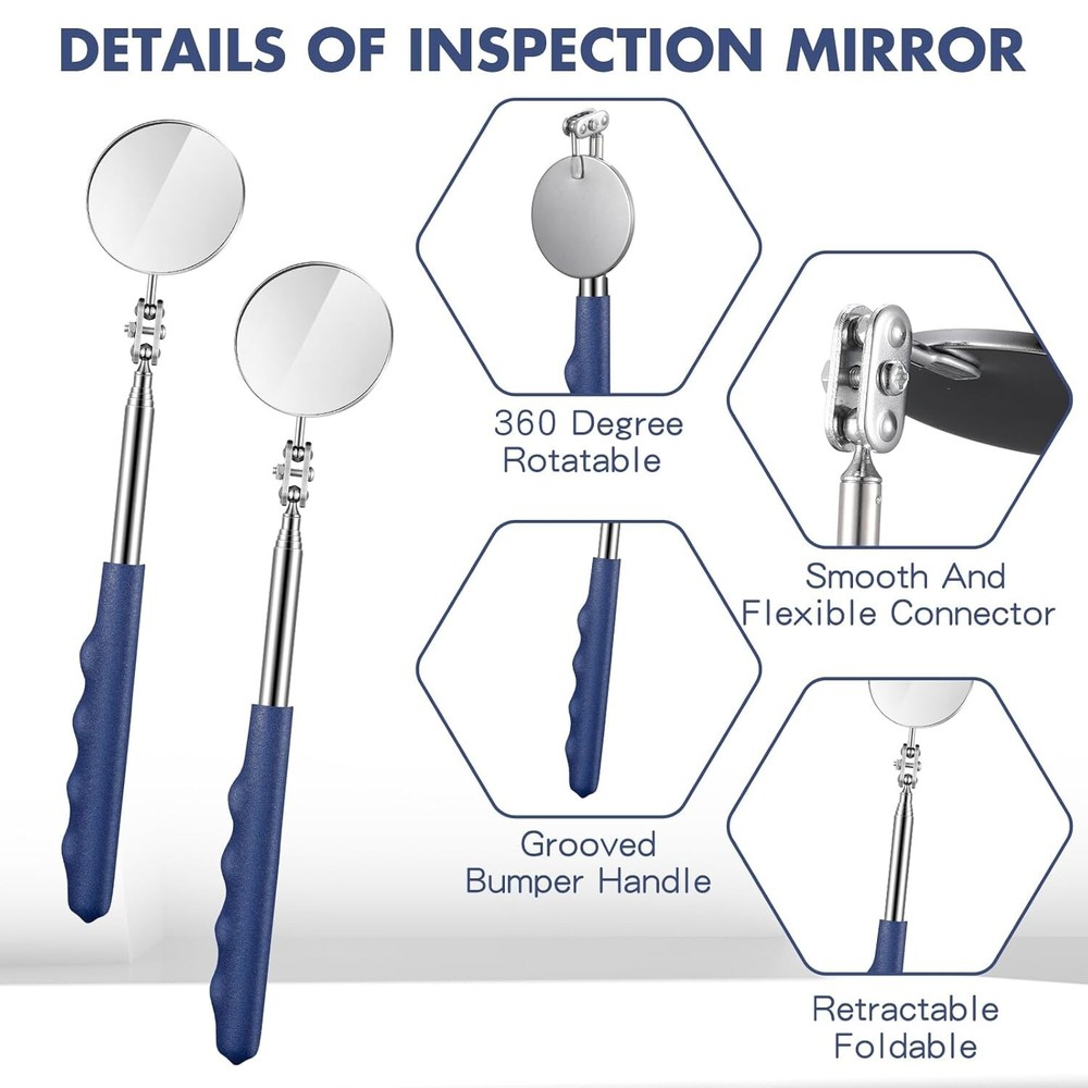 2 Pack Round Telescoping Inspection Mirror Mechanics Mirror Tool for Technician