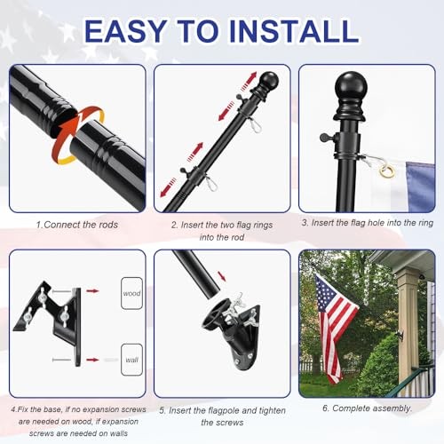 5FT Flag Pole，Tangle Free Stainless Steel Weather 5FT WITHOUT BRACKET