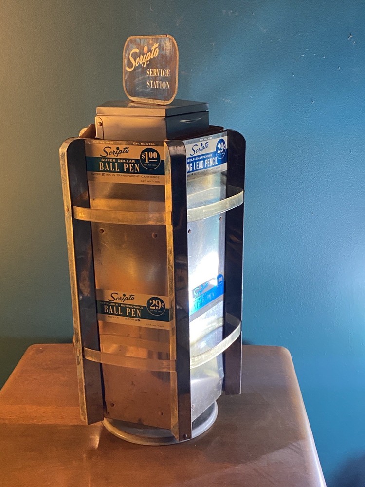 Vintage Scripto Service Station Rotating Counter Display Rustic