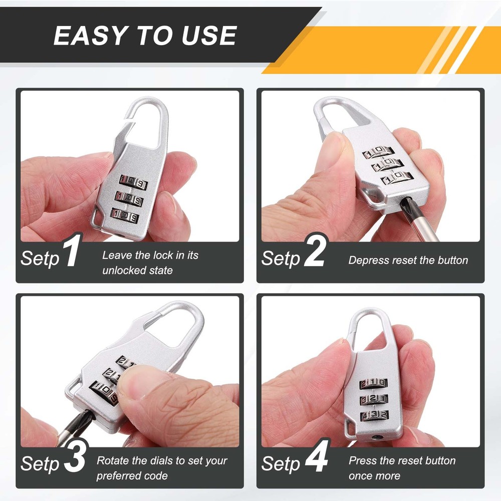 3Pcs Resettable 3 Digit Combination Lock Code Padlock, Sapphire (55 x 21mm)