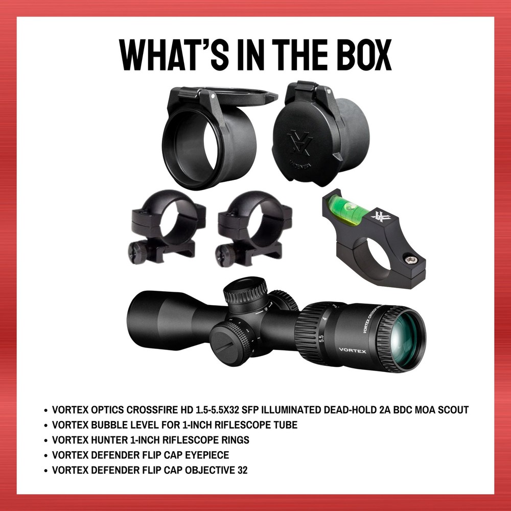 Vortex Optics Crossfire HD 1.5-5.5x32 SFP Dead-Hold 2A BDC MOA Bundle