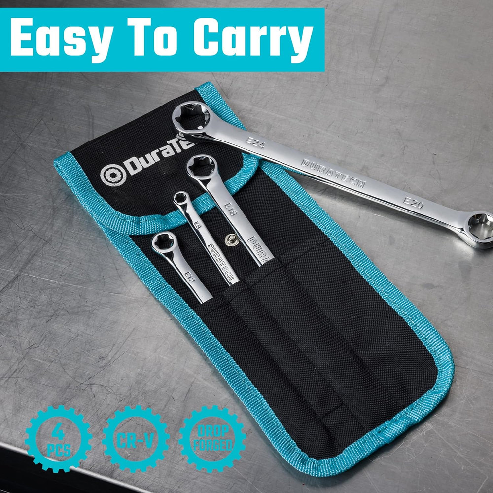 4-Piece E-Torx Wrench Set, Double Box End Wrench Set, CR-V Steel, Including E6*E