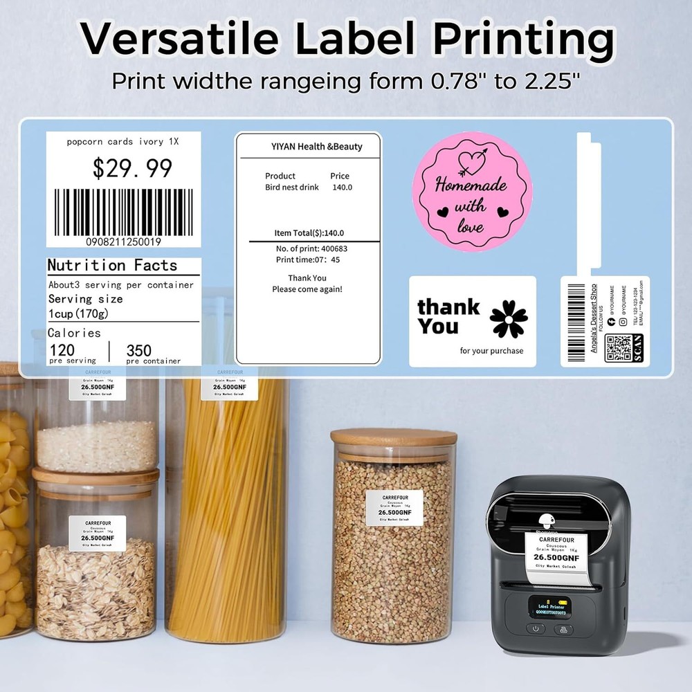 Phomemo M110 Thermal Label Maker Mobile Barcode Printer +1 Roll Label Gray Color