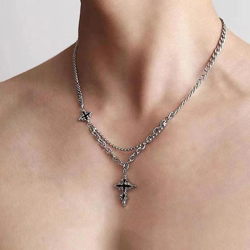 Neutral dark cross necklace