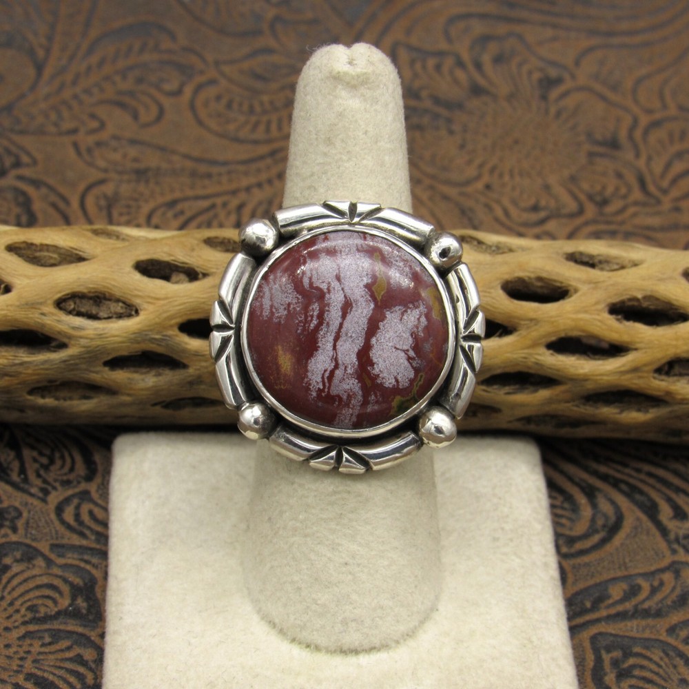 *Sterling Silver Red Ocean Jasper Ring by Jose Campos Size 7.75