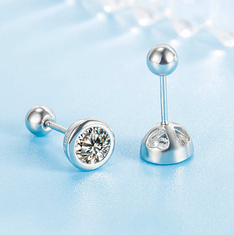 STERLING SILVER Tiny 6mm Round Bezel CZ SCREW BACK STUD EARRINGS Gift PE63