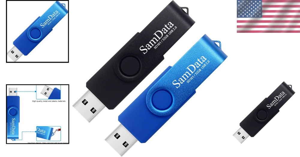 32GB USB Flash Drive 2-Pack with LED Indicator - Black & Blue Memory Sticks