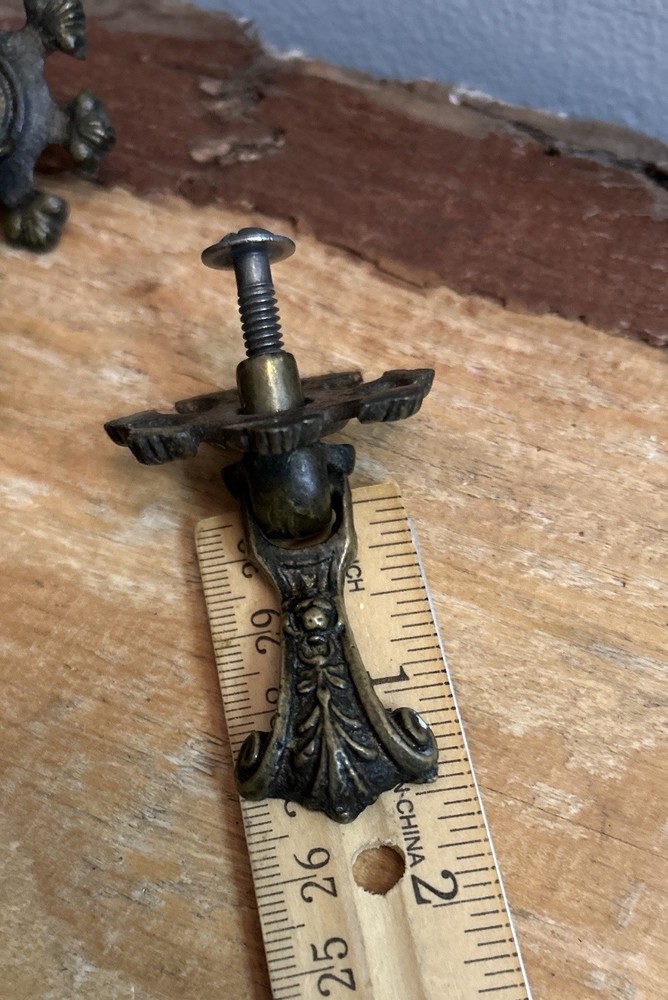 Antique Brass, Hanging Drop Drawer Pulls. Set of 6