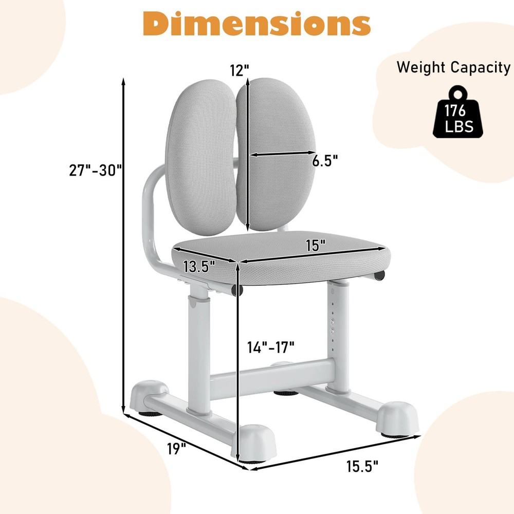 Kids Desk Chair w/Double Back Support Adjustable Height Upholstered Computer