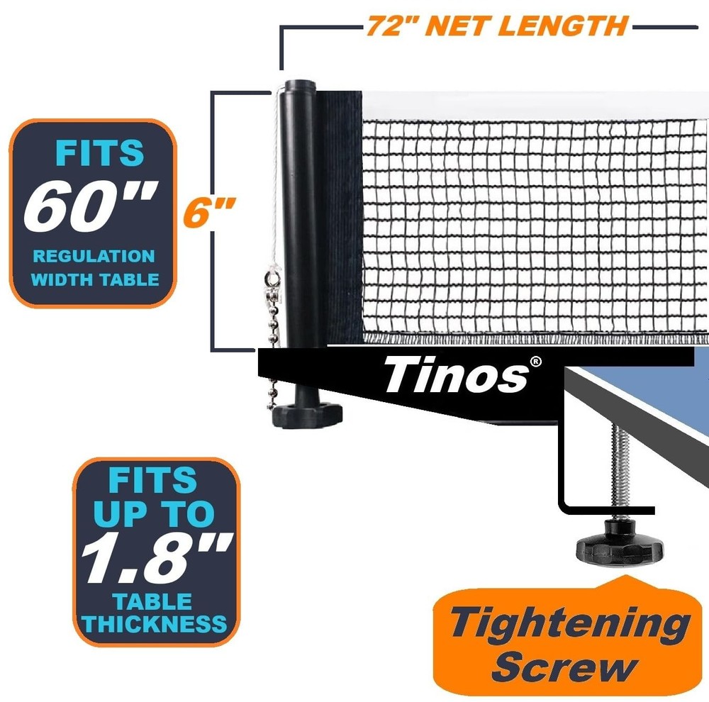 Professional Table Tennis Net fits 1.8" Maximum Table Thickness | Screw Clamp...