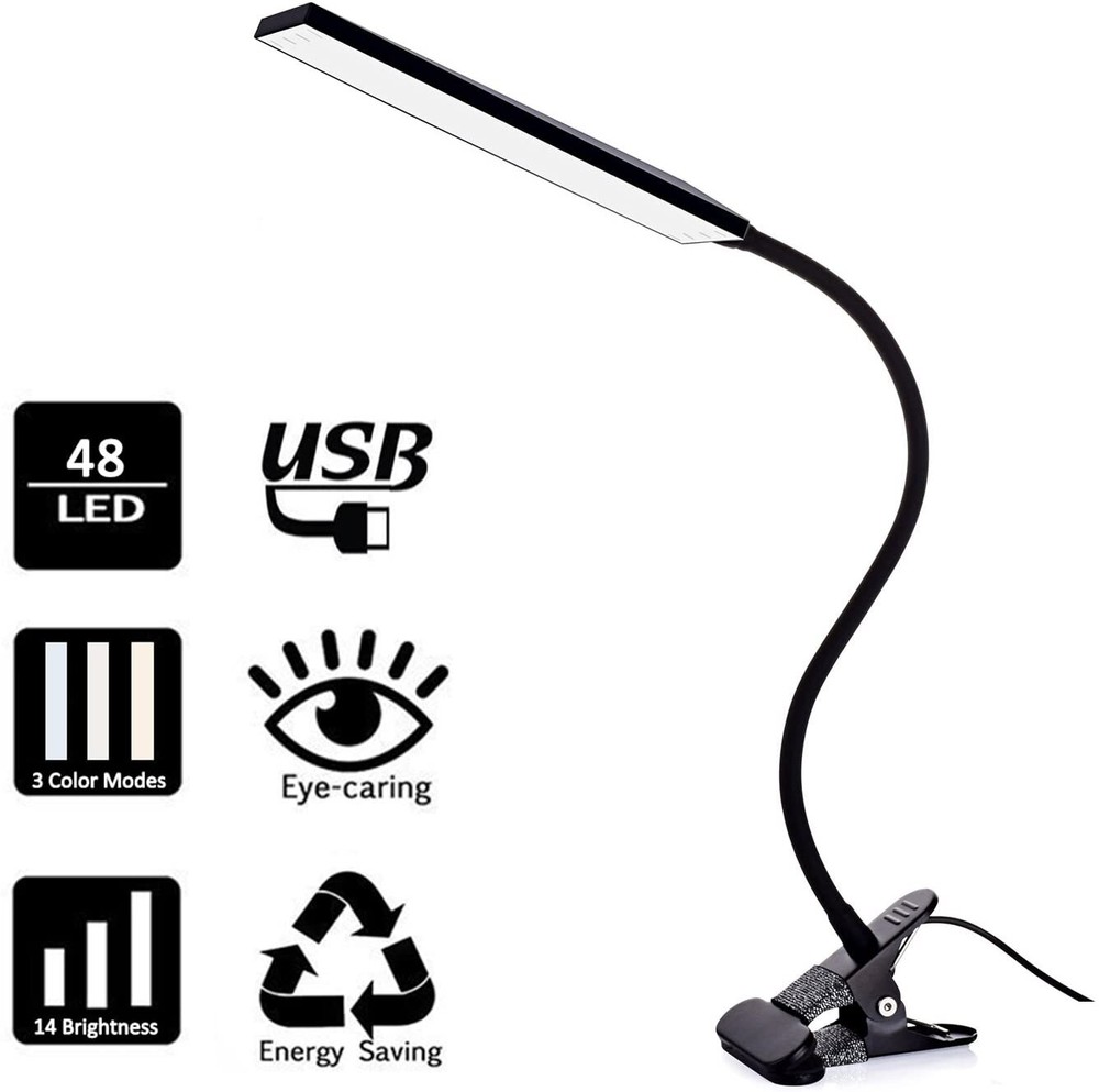 48LED USB LED Dimmable Clip On Desk Lamp Reading Table Night Light