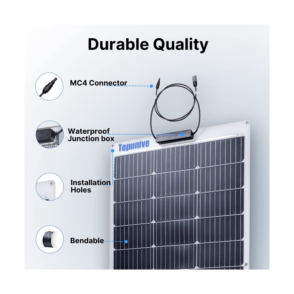 2PCS 100W 12V Flexible Solar Panel 9BB Monocrystalline Cell 12 Volt Semi-Flex...