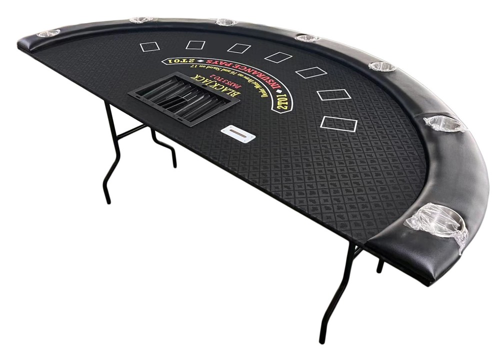 84" Blackjack Table, Folding Metal Legs, black felt, replaceable felt & armrest