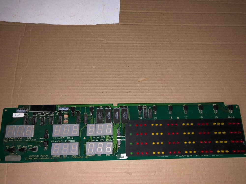 MERIT DARTS OVER HEAD DISPLAY PCB DARTS ARCADE 1989 #