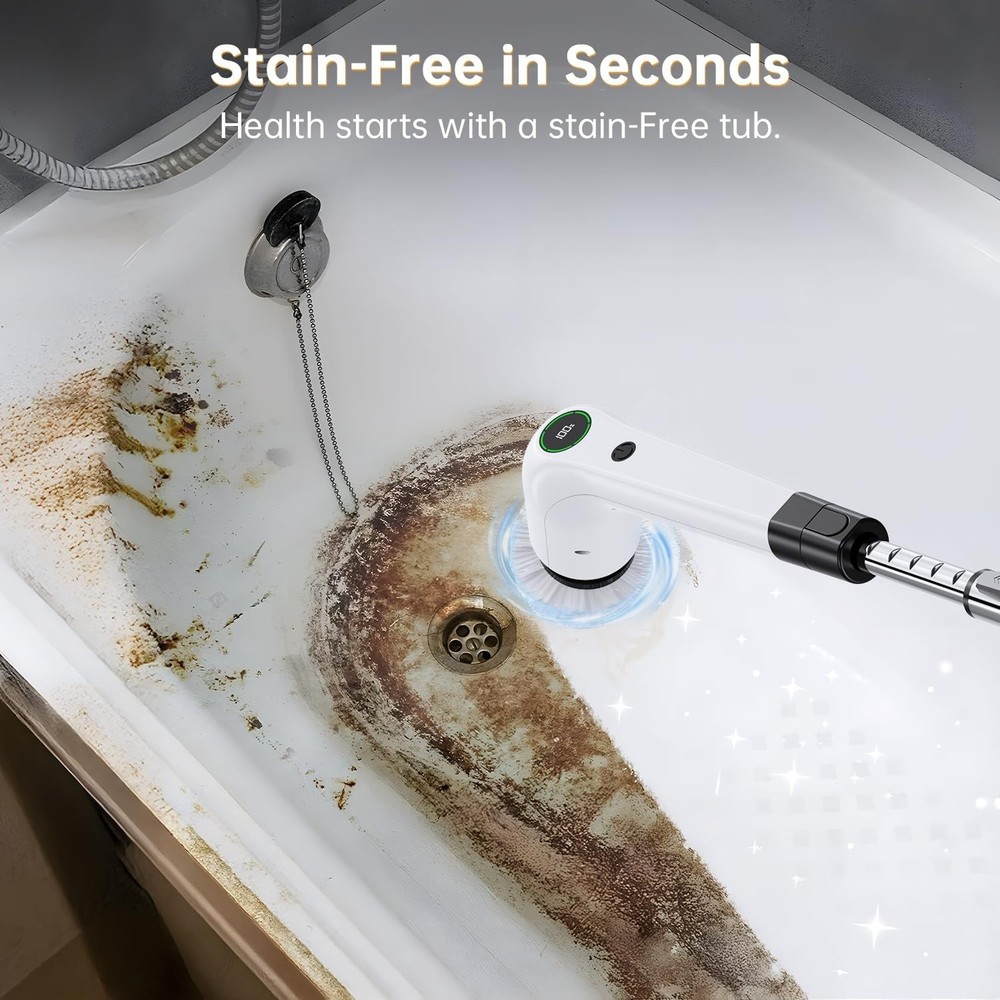 9-in-1 Multi-Surface Electric Spin Scrubber, LCD, Cordless Cleaning Brush