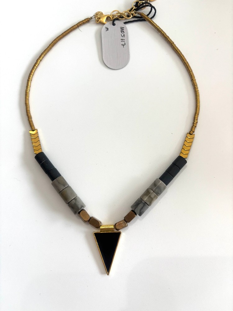 Gray and black enameled necklace