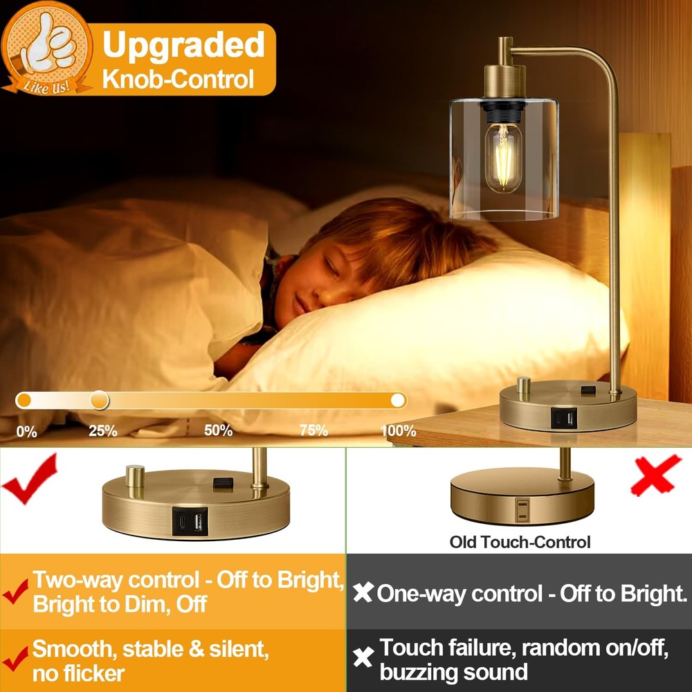 Control Lighting Perfectly - 2 Dimmable Table Lamps with USB Charging