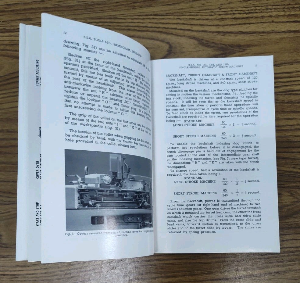 B.S.A. Tools Co Single Spindle Automatic Screw Machine Operator Handbook Manual