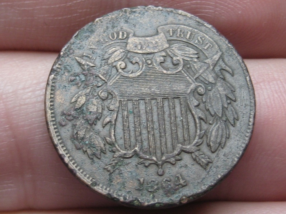 1864 Two 2 Cent Piece- Large Motto, Partial WE, VF/XF Details