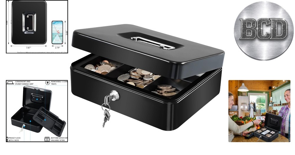Durable Alloy Steel Cash Box with Key Lock & Multi-Function Storage Design