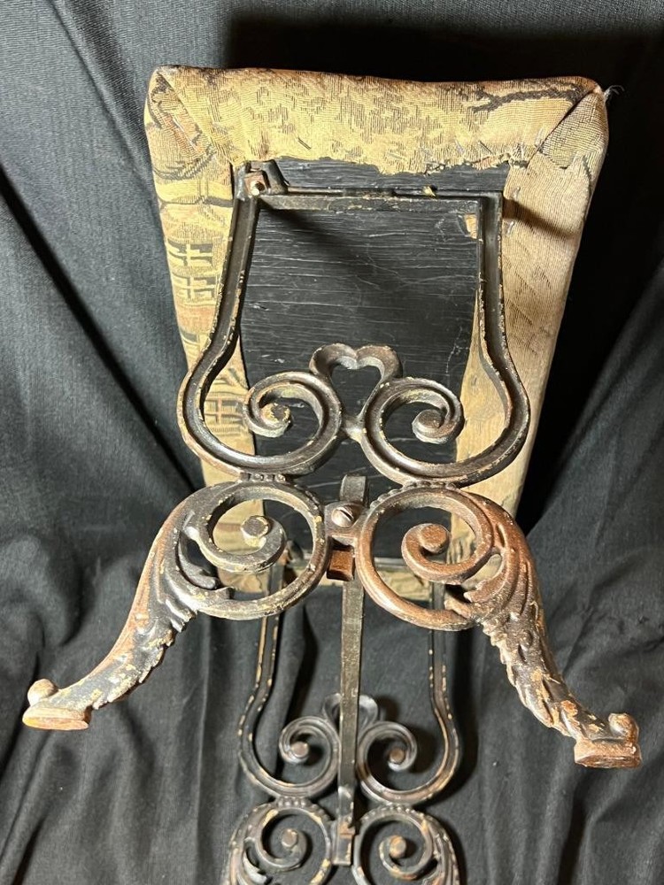 Antique Old Cast Iron Vanity Dressing Table Rectangular Bench Cloth Tapestry Top