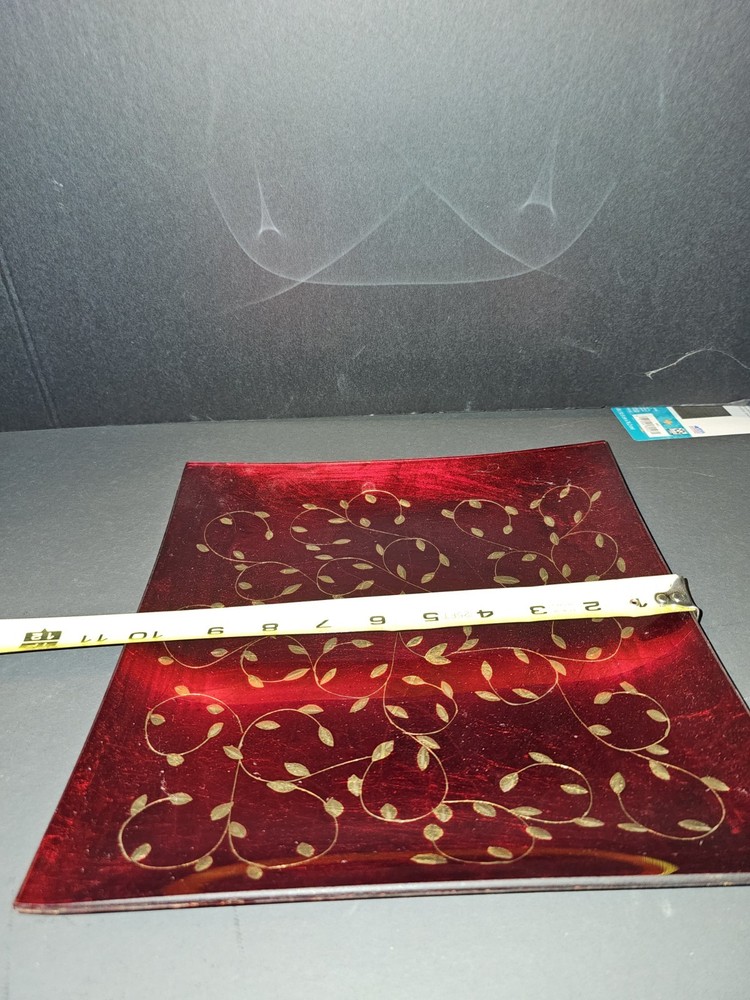 Red Square Candle Glass Plate