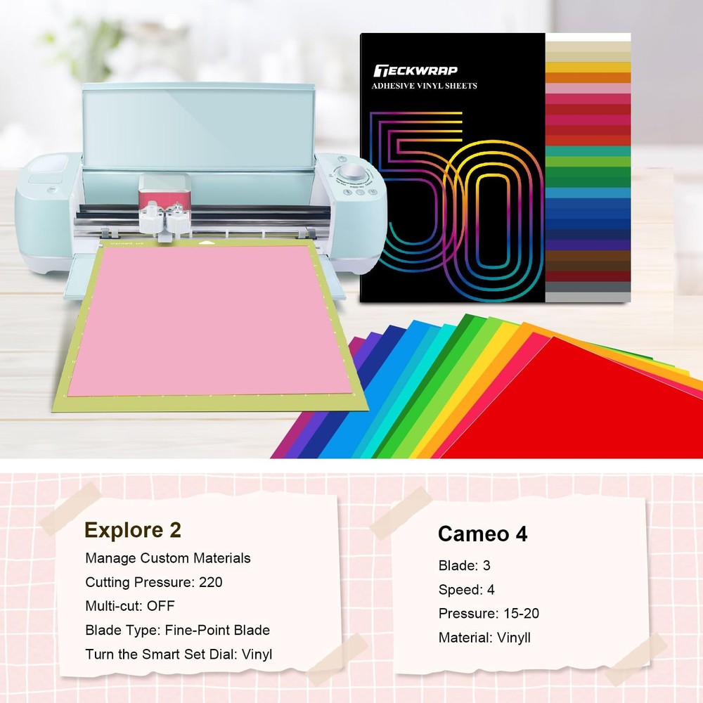 TECKWRAP 50 Pack 12 x 12 Permanent Adhesive Vinyl Sheets 48 Assorted Colors G
