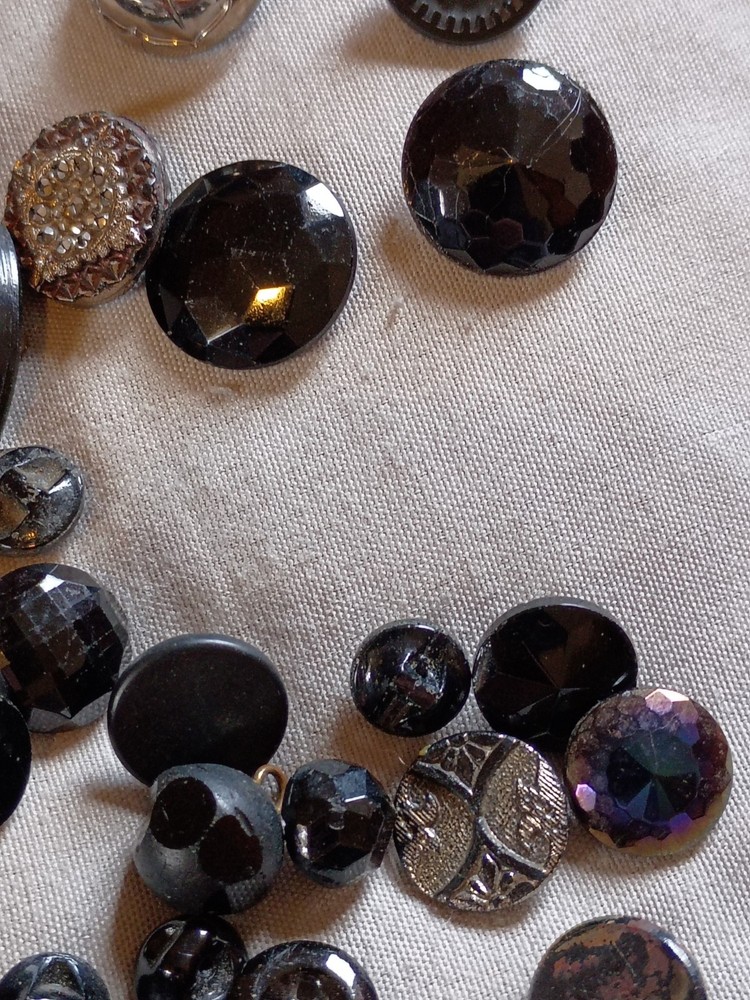 100 + Antique Black Glass Buttons As Is.