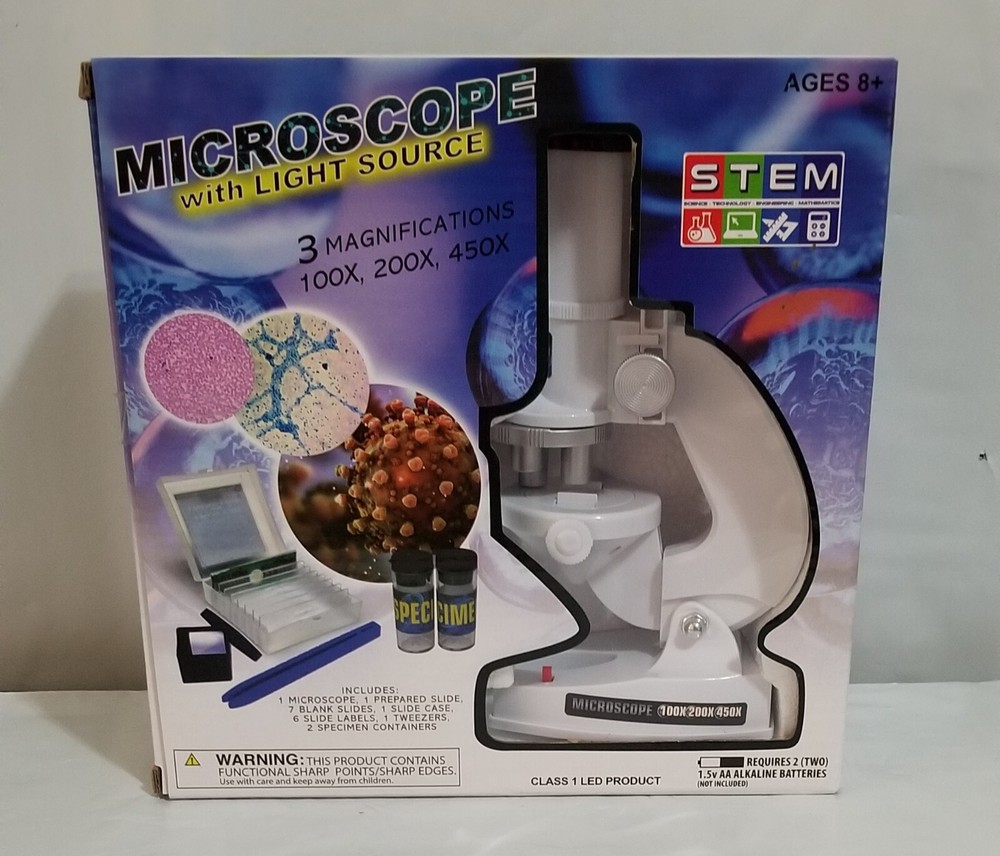 Stem Microscope With Light Source 100x, 200x, and 450x New in Box
