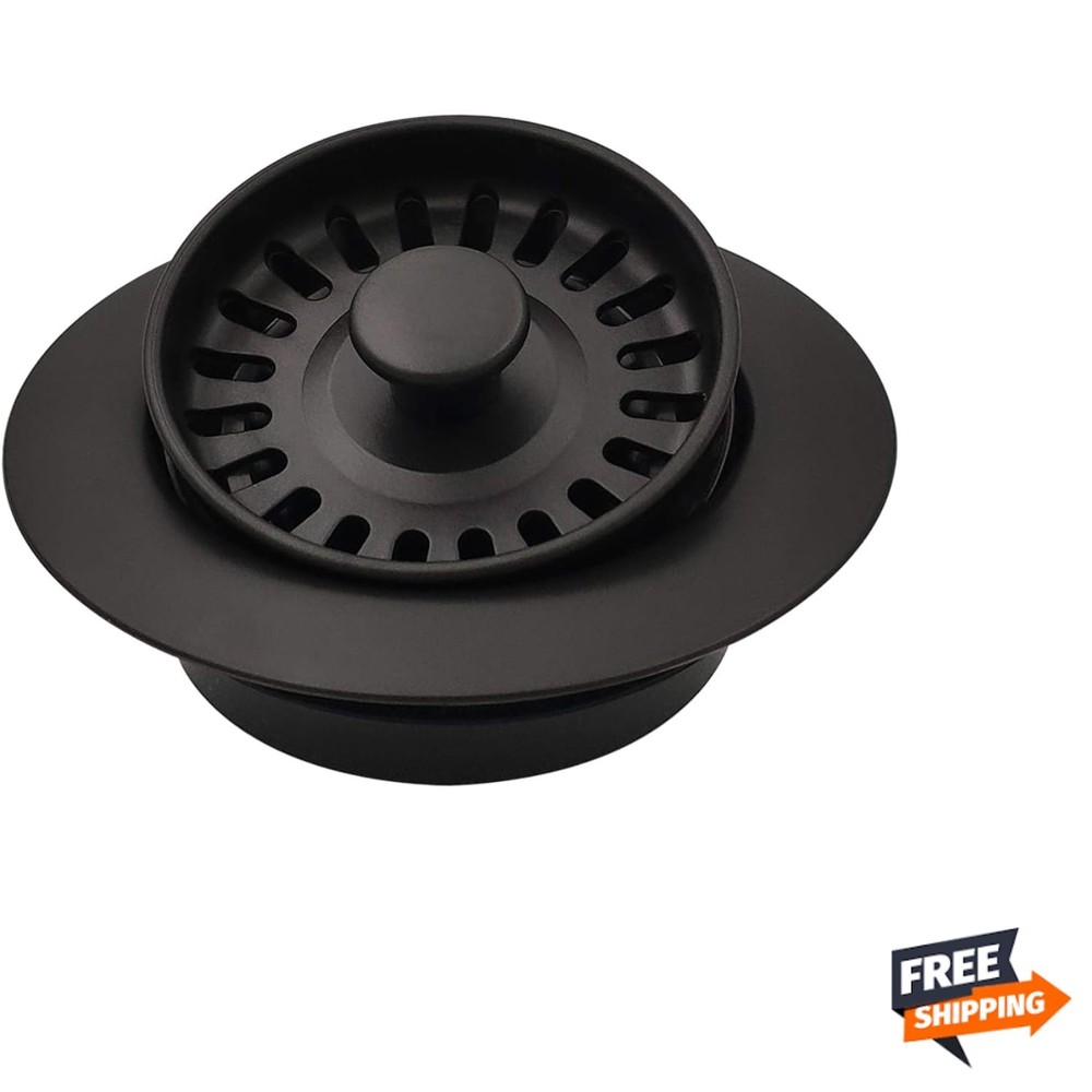 Garbage Disposal Strainer and Stopper with Decorative Disposal Flange in Blac...