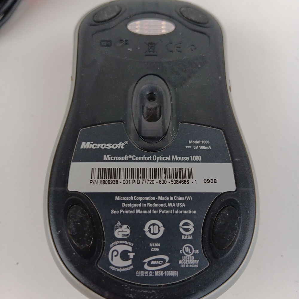 Microsoft Comfort Optical Mouse 1000 Model No 1068