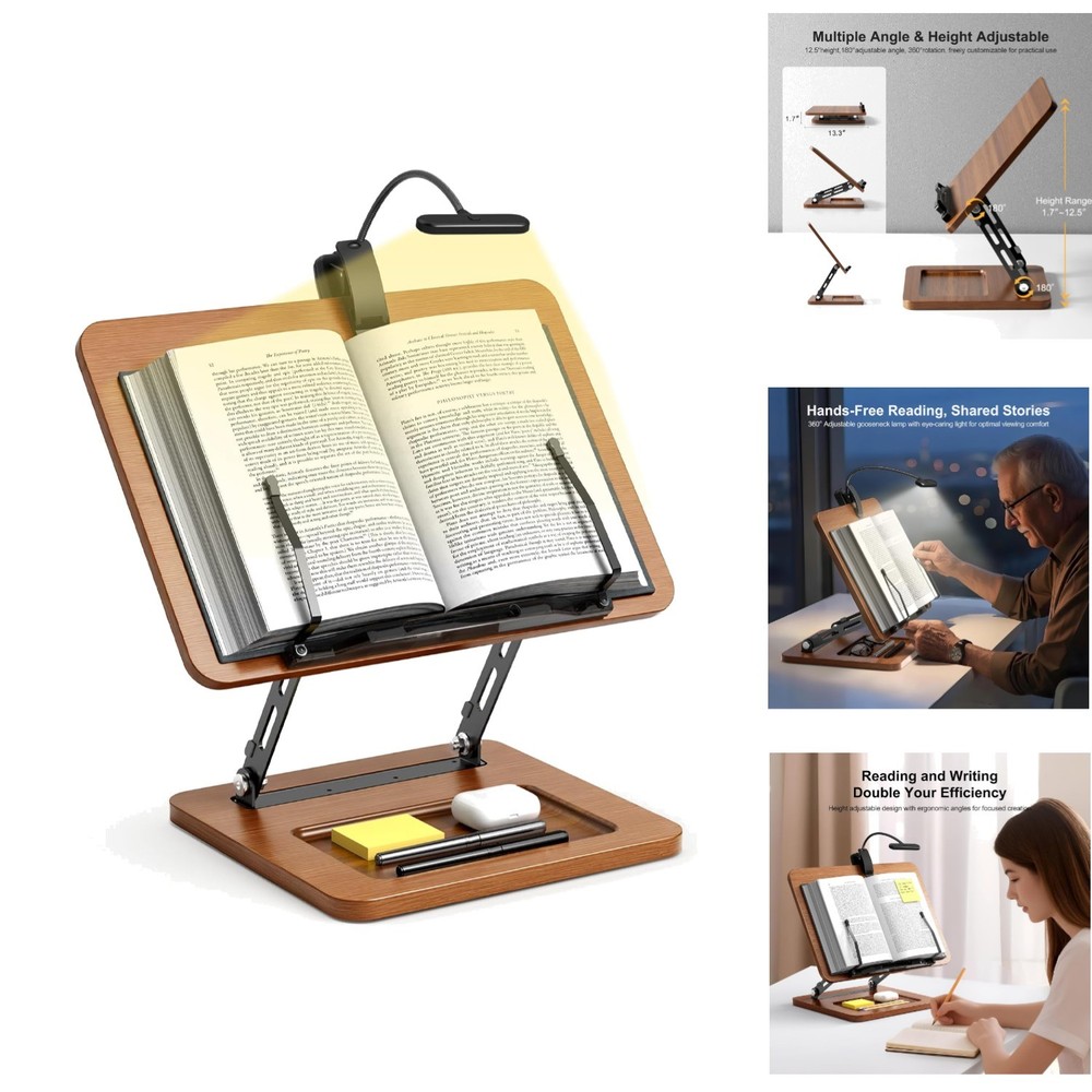 Foldable Book Holder for Cookbooks & Tablets with Touch-Sensitive Light Office