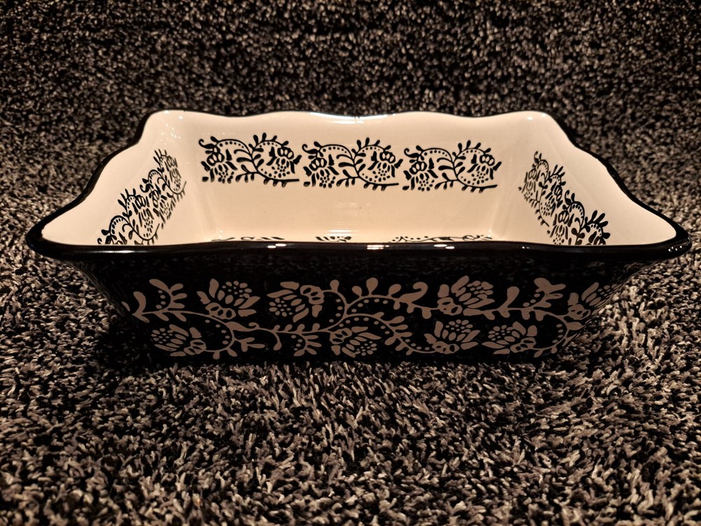 Stoneware Bread Pans, 2 Sizes - B&W Floral Pattern Glazed Ceramic Bakeware Set