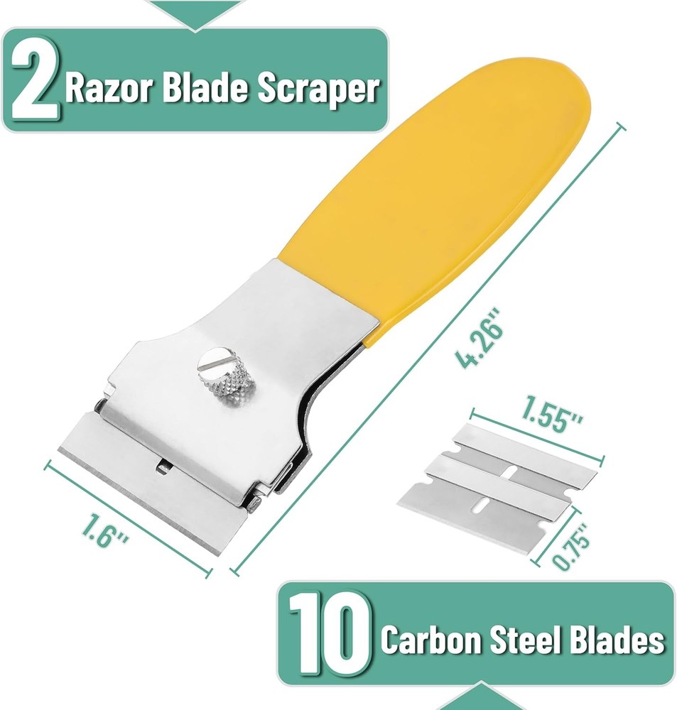 Razor Blade Scraper Set, 2 Pack, Yellow Locking Razor Scraper Set with 10 Extra