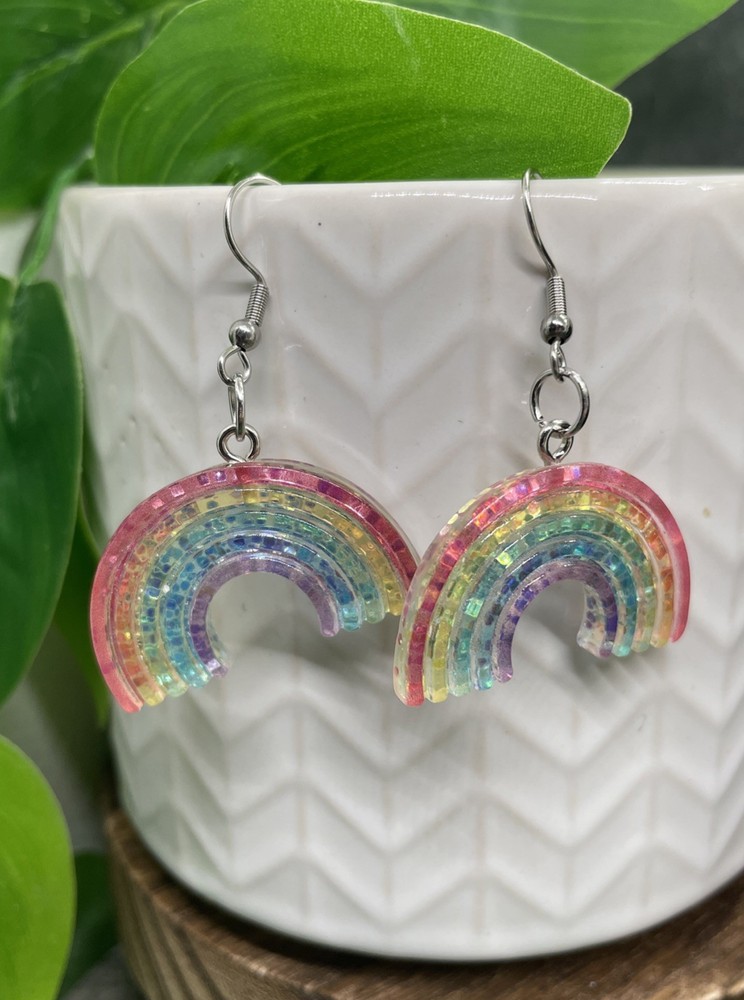 2” Earring Set Silver-tone Boho  Dangle Drop New Free Ship Rainbow B7391