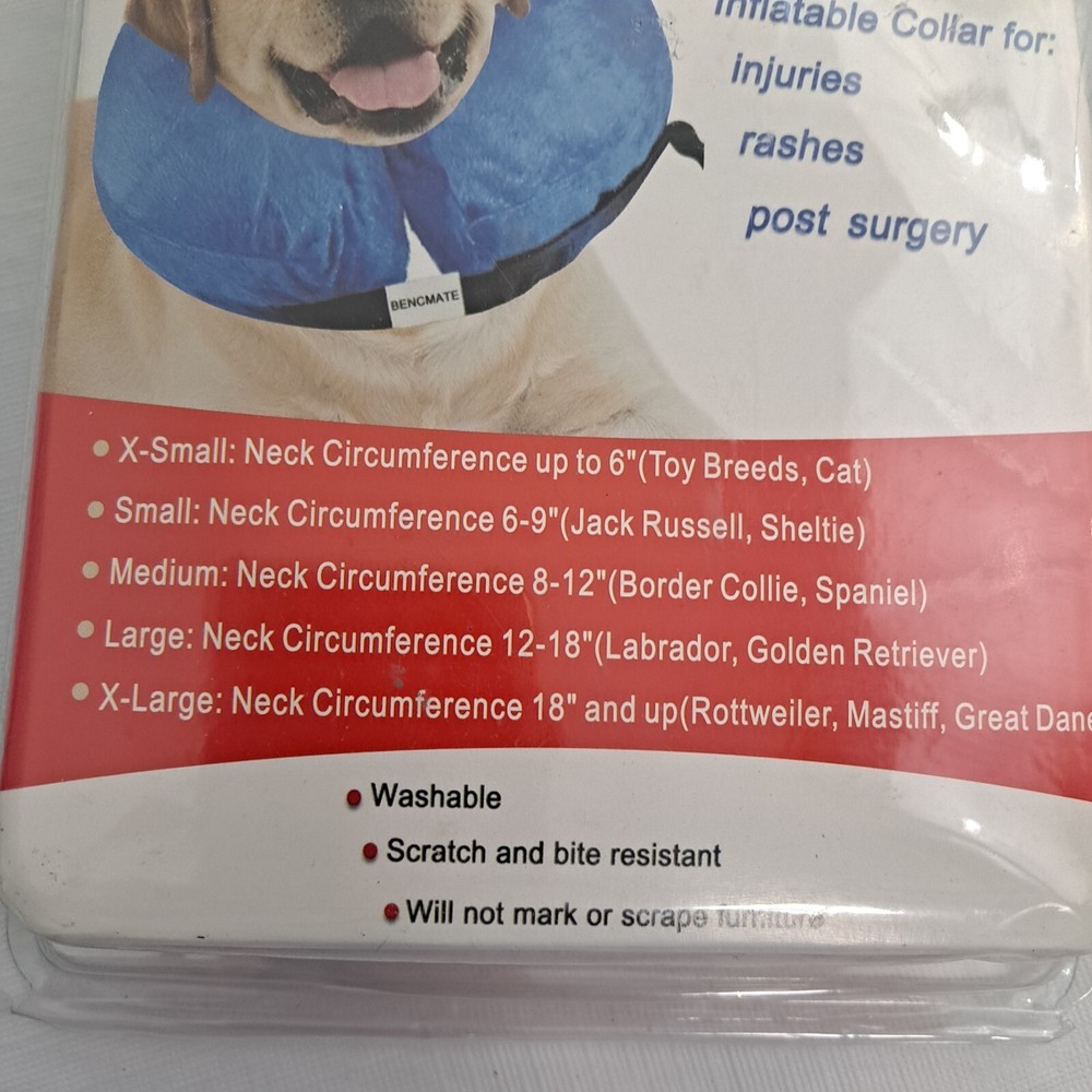 Inflatable Dog Collar Washable Bencmate MEDIUM BLUE boxed