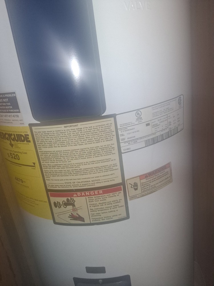 Whirlpool 50 Gallon Electric Tall Storage Tank Water Heater White E1F50RD045V