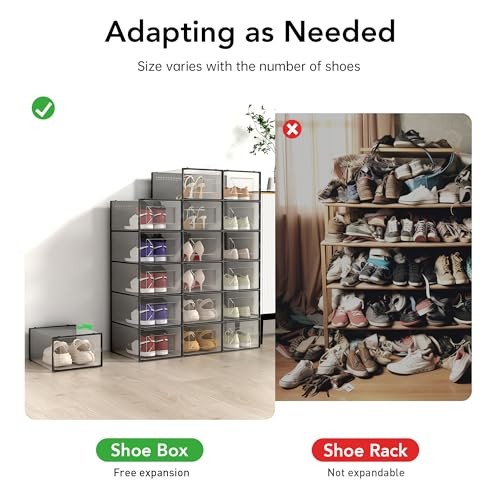 X-Large Shoe Storage Box Clear Plastic Stackable Shoe Organizer 15 Pack Black