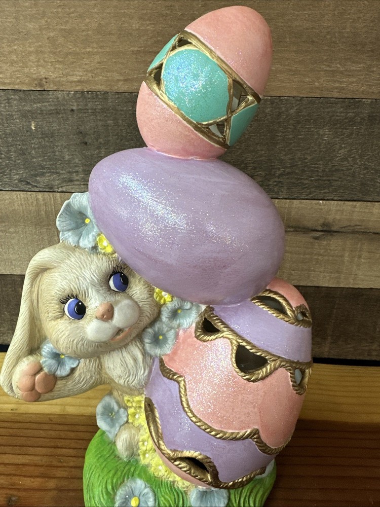 Ceramic Bunny With Easter Sparkly Eggs 14”