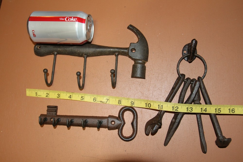 Handyman Basics Antique Style Tools Decor, Cast Iron Wall Hooks - 8 pcs