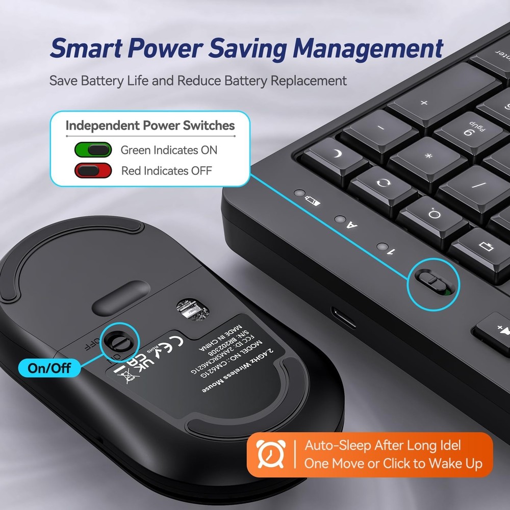 Wireless Keyboard and Mouse Combo, Acebaff 2.4G Quiet Wireless Computer Keybo...