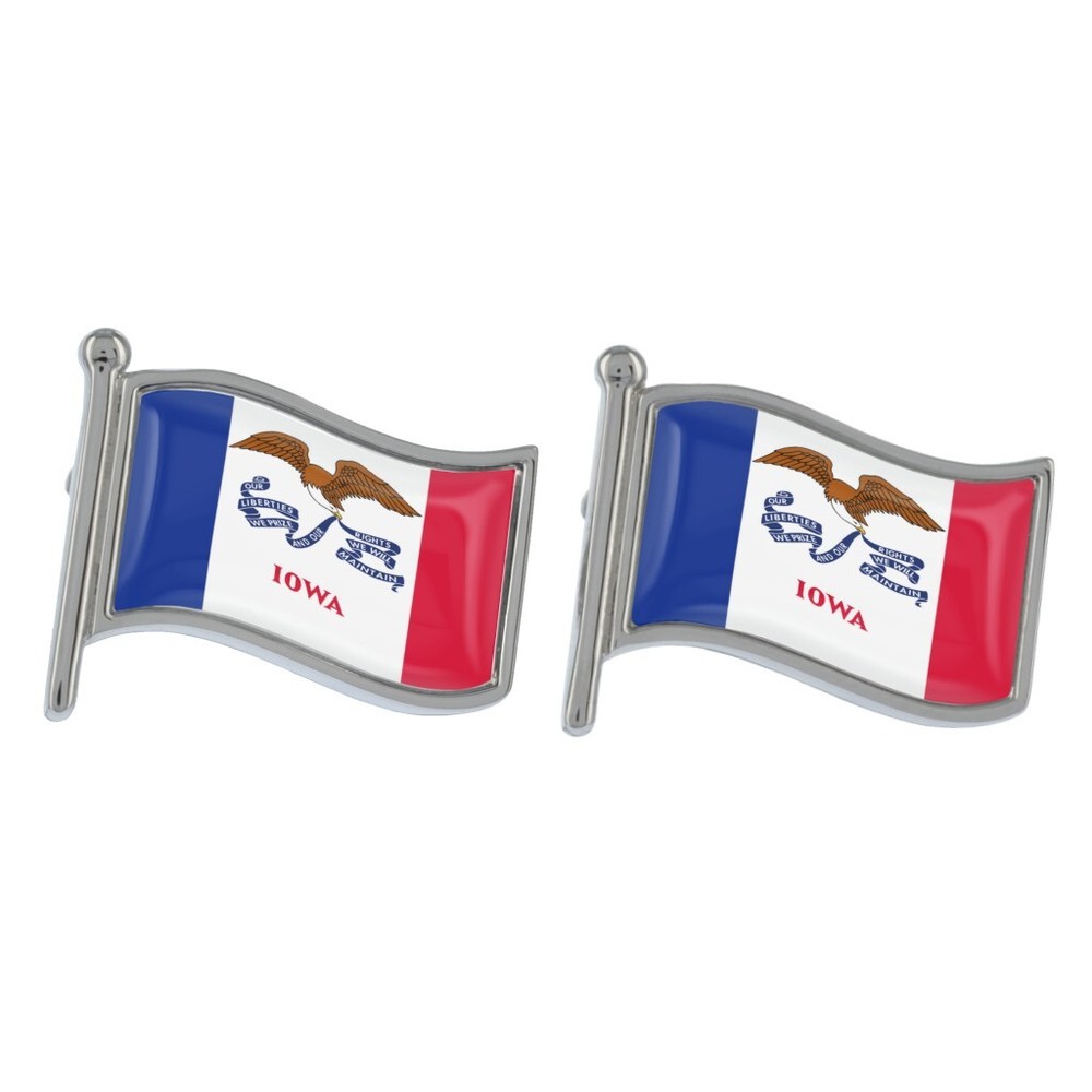 Iowa Wave Flag Silver Cufflinks in Gift Box